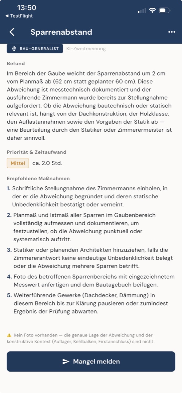 Baunario KI-Zweitmeinung mit Expertenanalyse